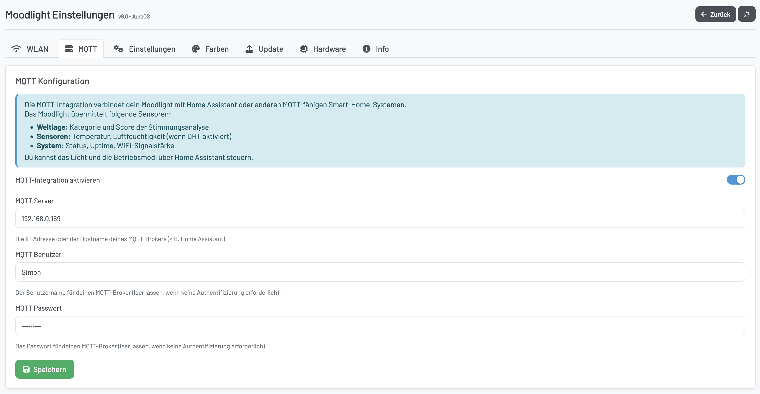 MQTT Integration Screenshot